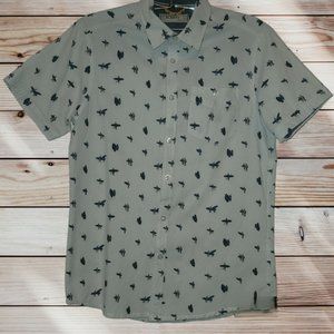 FREE PLANET Mens Shirt SMALL White Button Up Short Sleeve Surfer Print